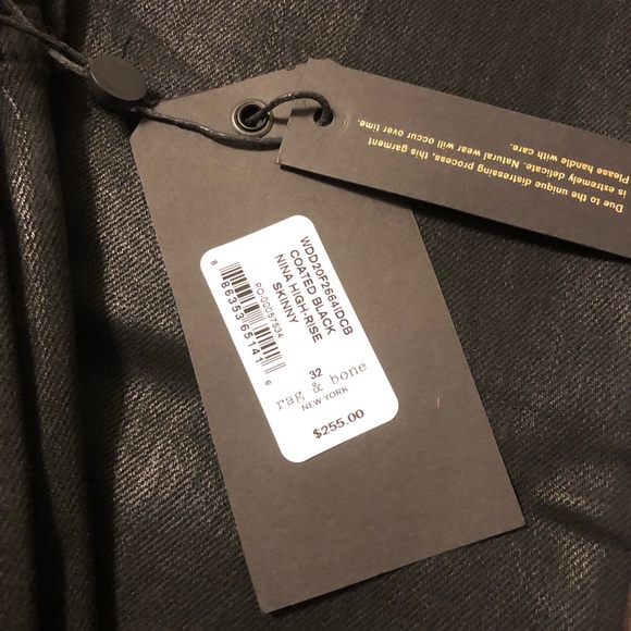NWT RAG & BONE NINA BLACK COATED LEATHER LOOK HIGH RISE SKINNY JEANS SIZE 32 - Picture 7 of 7